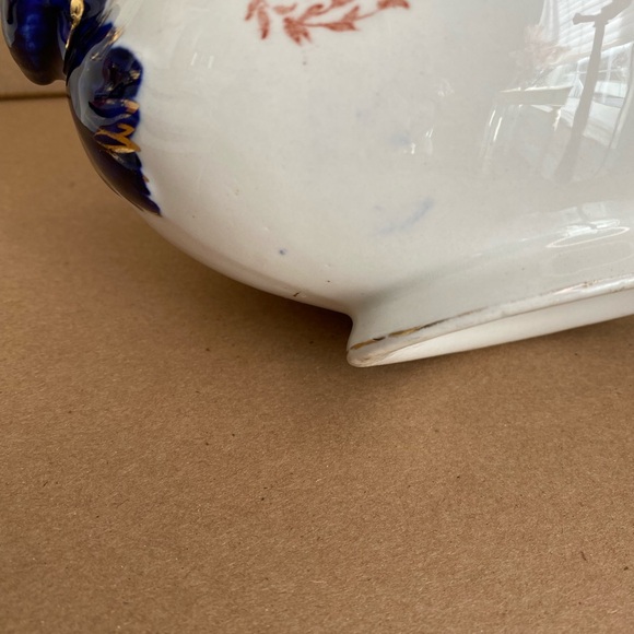 Vtg Bishop & Stonier Repton 2 Handled Dish Imperial Porcelain Cobalt Flowers - Picture 8 of 10